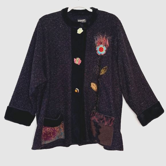 Lee Andersen 2X Jacket Velvet Trim Appliques Art To Wear Whimsical Winter - Picture 12 of 13